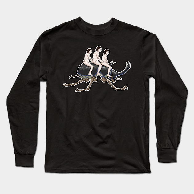 Three Woman on a Rhinoceros Beetle in the Underworld. Long Sleeve T-Shirt by bananaobasan